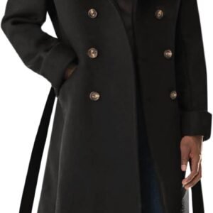 Mens Trench Coat Notch Lapel Double Breasted Belted Pea Coat Wool Blend Winter Warm Overcoat