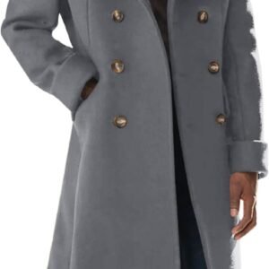 Mens Trench Coat Notch Lapel Slim Fit Double Breasted Wool Blend Long Pea Coat Winter Warm Overcoat