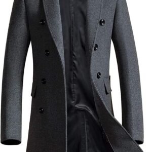 Men's Classic Notched Collar Double Breasted Wool Blend Pea Coat