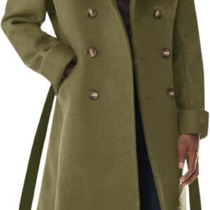 Mens Trench Coat Notch Lapel Double Breasted Belted Pea Coat Wool Blend Winter Warm Overcoat