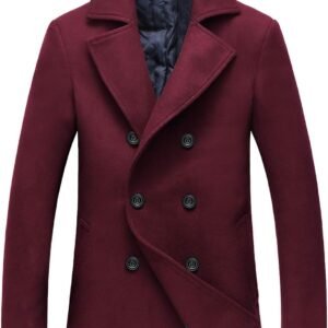 Men's Classic Notched Collar Double Breasted Wool Blend Pea Coat