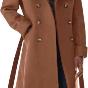 Mens Trench Coat Notch Lapel Double Breasted Belted Pea Coat Wool Blend Winter Warm Overcoat