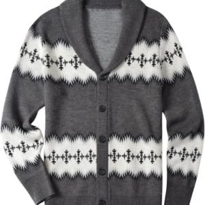 Men's Shawl Collar Cardigan Sweater Slim Fit Cable Knit Button up Black Merino Wool Sweater