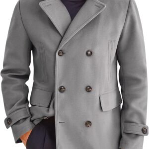 Mens Trench Coat Notch Lapel Double Breasted Casual Pea Coat Winter Warm Classic Overcoat