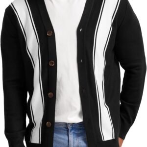 Men's Vintage Striped Long Sleeve Cardigan Sweater with Button V Neck Knitted Sweaters