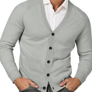 Mens Cardigan Sweaters V Neck Button Down Long Sleeve Casual Cardigan Slim Fit Knit Sweater with Pockets