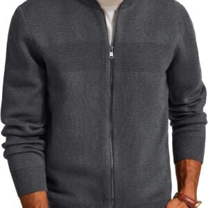 Mens Full Zip Cardigan Sweater Stand Collar Regular Fit Knit Sweaters