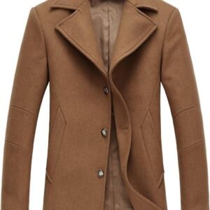 Men's Classic Notched Collar Double Breasted Wool Blend Pea Coat