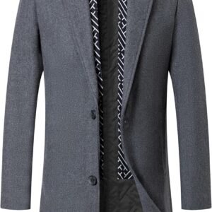 Men's Wool Coat Hoodie Long Trench Coat Cotton Casual Woollen Overcoat Jacket