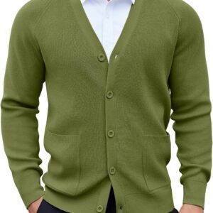 Men's Cardigan Sweaters with Button Lightweight Casual V Neck Long Sleeve Pockets Knitted Sweater