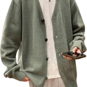 Men's Oversized Cardigan Casual Button Down Long Sleeve V Neck Sweater