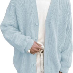 Men's Casual Long Sleeve Button Front V Neck Rib Knit Cardigan Sweaters