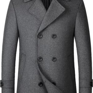 Men's Winter Coat Wool Trench Peacoat Classic Notched Collar Overcoat Double Breasted Top Jacket