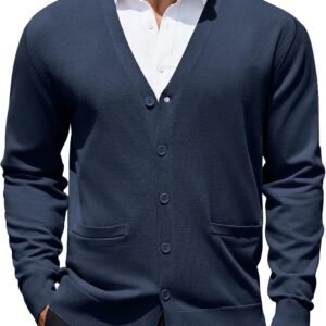 Mens Cardigan Sweaters Long Sleeve V Neck Cardigans Lightweight Knitted Button Down Sweaters with Pockets